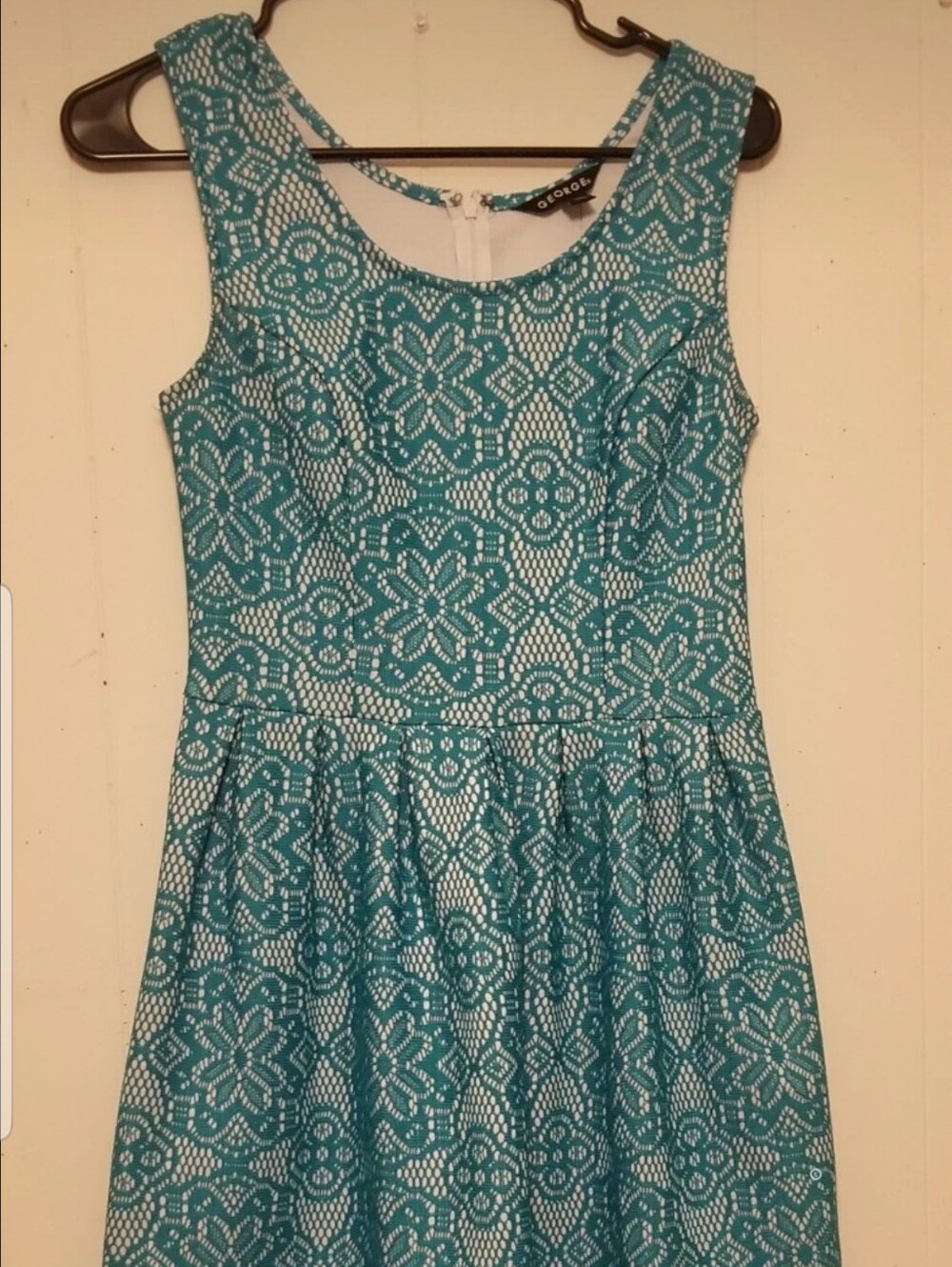 George Teal and White Lace-Effect Fit & Flare Midi Dress Women's Size S